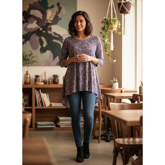 LOGO Lori Goldstein Womens L Eclectic Artsy Y2K Animal Print Swing Tunic Top - Picture 2 of 9